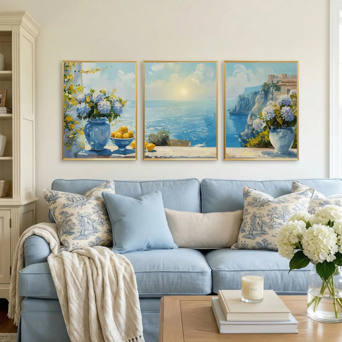 tableau multicolore paysage marin maison fleurs fruits moderne sans cadre toile impression chromatique