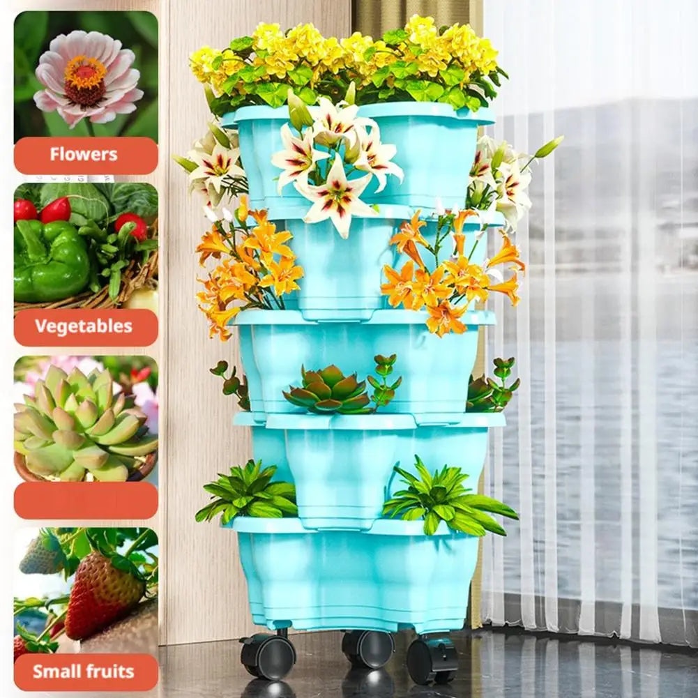 pots fleurs verticaux bleu vert jaune rose gris modernes pratiques roulettes niveaux