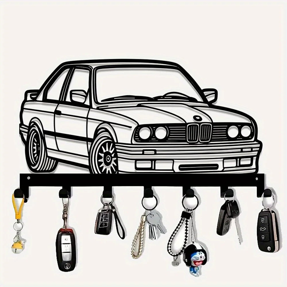 porte clés mural forme voiture dessin bmw e30 noir blanc minimaliste vintage métal apparent