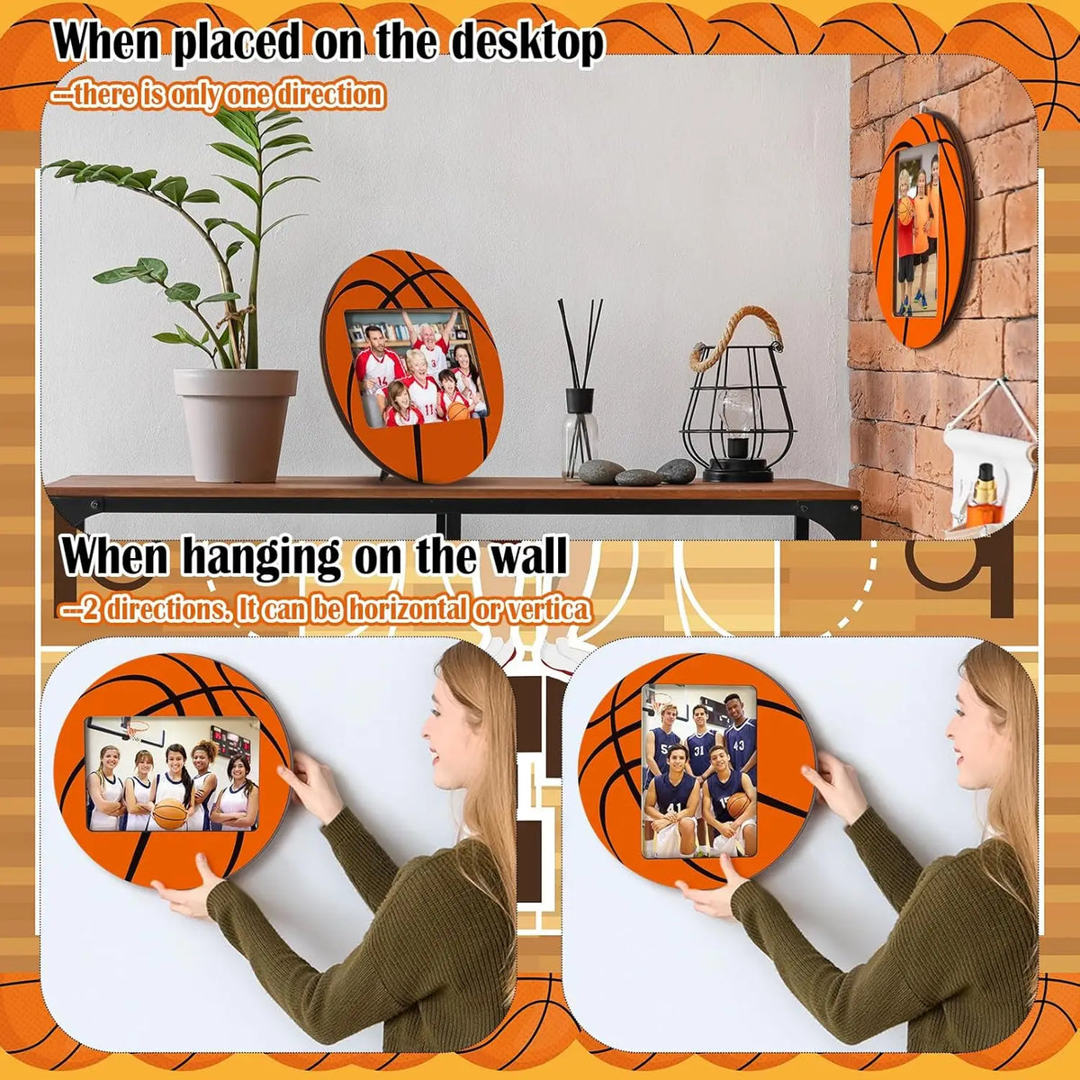 cadres photo moderne basketball orange clips 4x6 noir bois sportifs