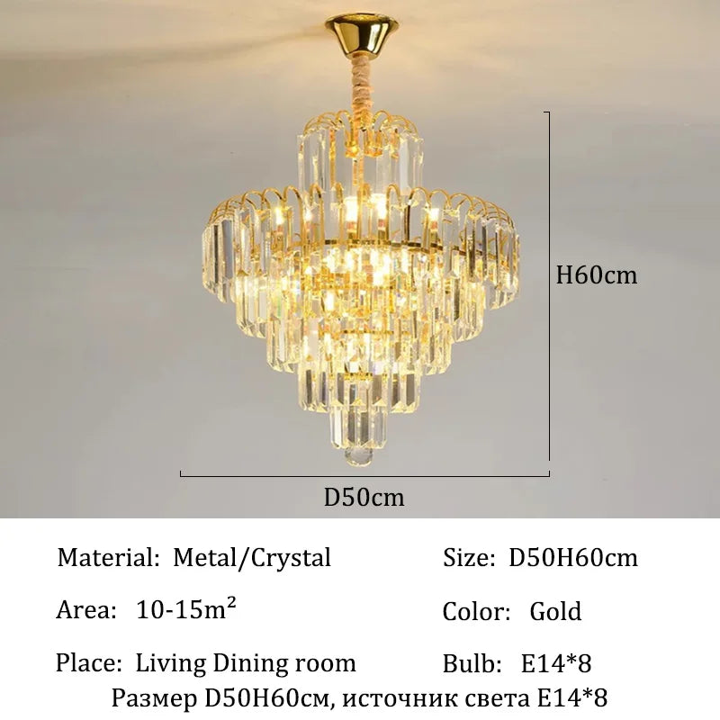 lustre moderne élégant doré cristal transparents suspension salon chambre lumières 4000K 3000K 6000K