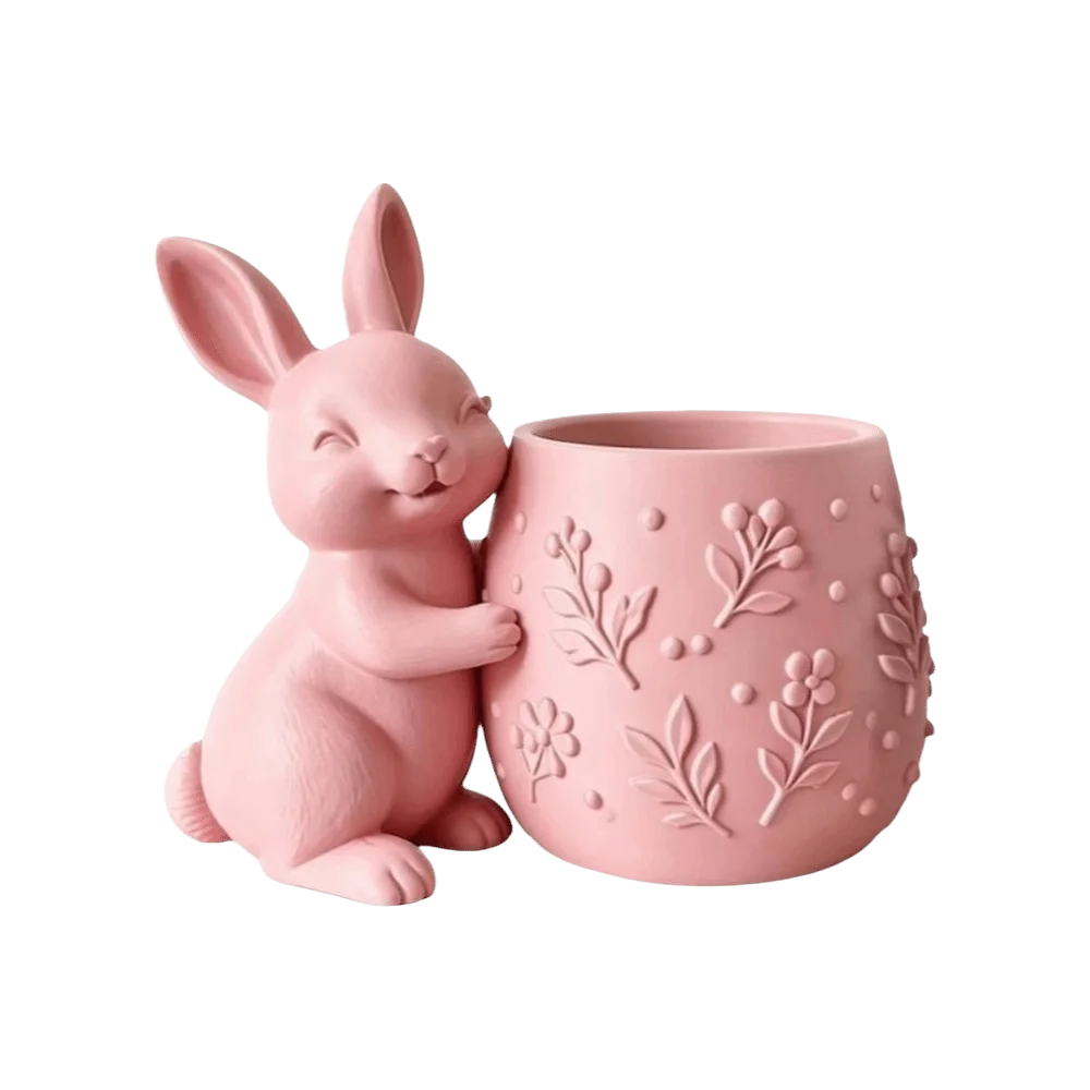 cache pot forme lapin motif végétal blanc vert rose décoration intérieur pâques animalier sculpté