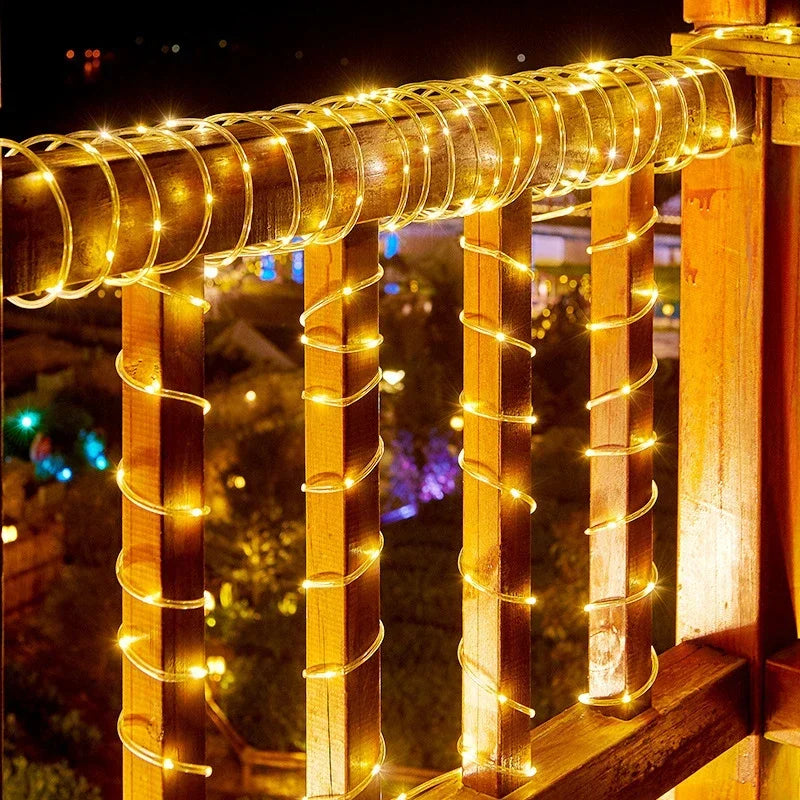 guirlande led solaire flexible modes lumineux multicolore extérieure festive spirale