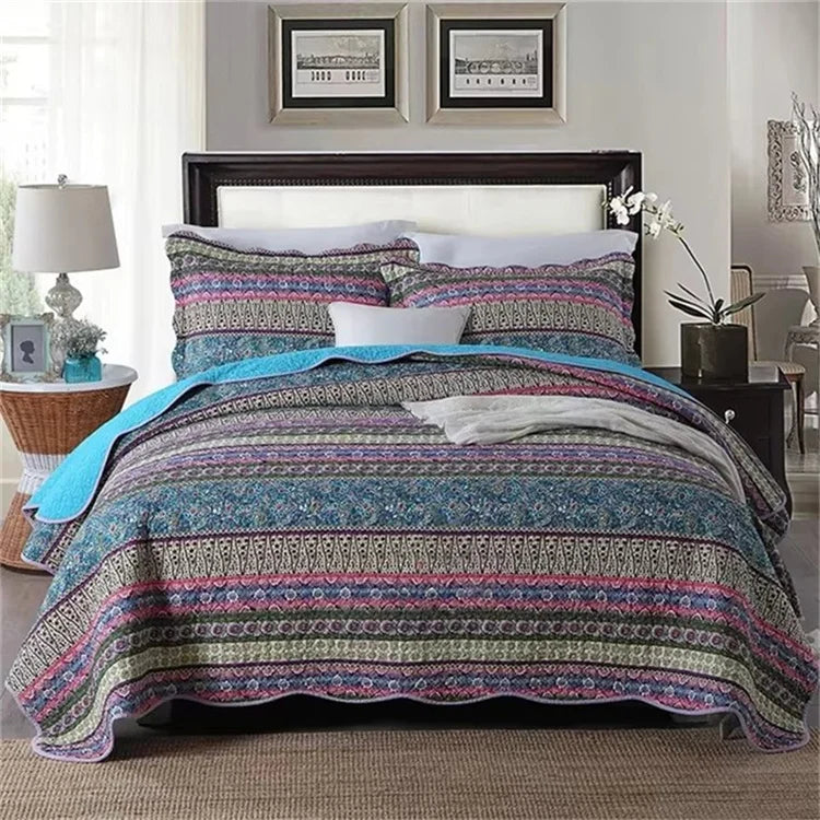 ensemble couette couverture matelassée motifs floraux coton quilté maison toutes saisons