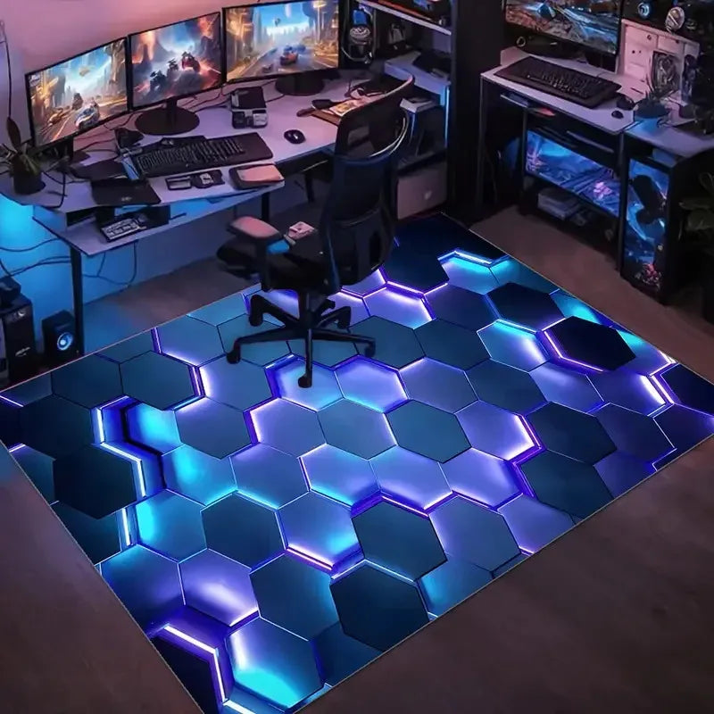 tapis sol velours noir bleu violet motif hexagone moderne antidérapant salon chambre