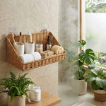 paniers rotin tressés naturel boho chic clips adhésifs serviettes cuillères citrons herbes pots tasses