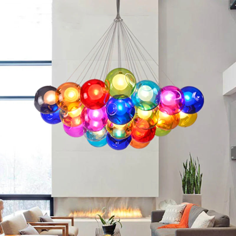 suspension lumineuse moderne boules multicolores transparentes verre nordique chambre salon