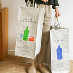 sac tri déchets beige imprimé moderne poignées détachables respectueux environnement 75x60x35cm