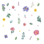 sticker mural fleur adhésif décoration enfantine champêtre minimaliste rose vert bleu jaune violet