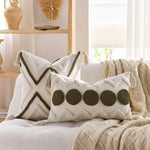 housses coussins chenille géométriques boho chic beige franges adhésives décoration salon voiture 45x45cm 30x50cm
