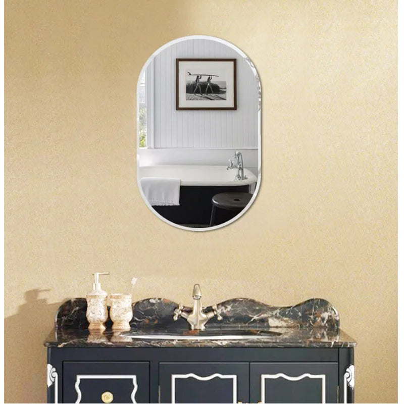 miroir ovale moderne sans cadre 40x60cm portable salle bain blanc argenté