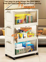 meuble rangement modulable blanc roulettes portes transparentes rayures verticales modernes