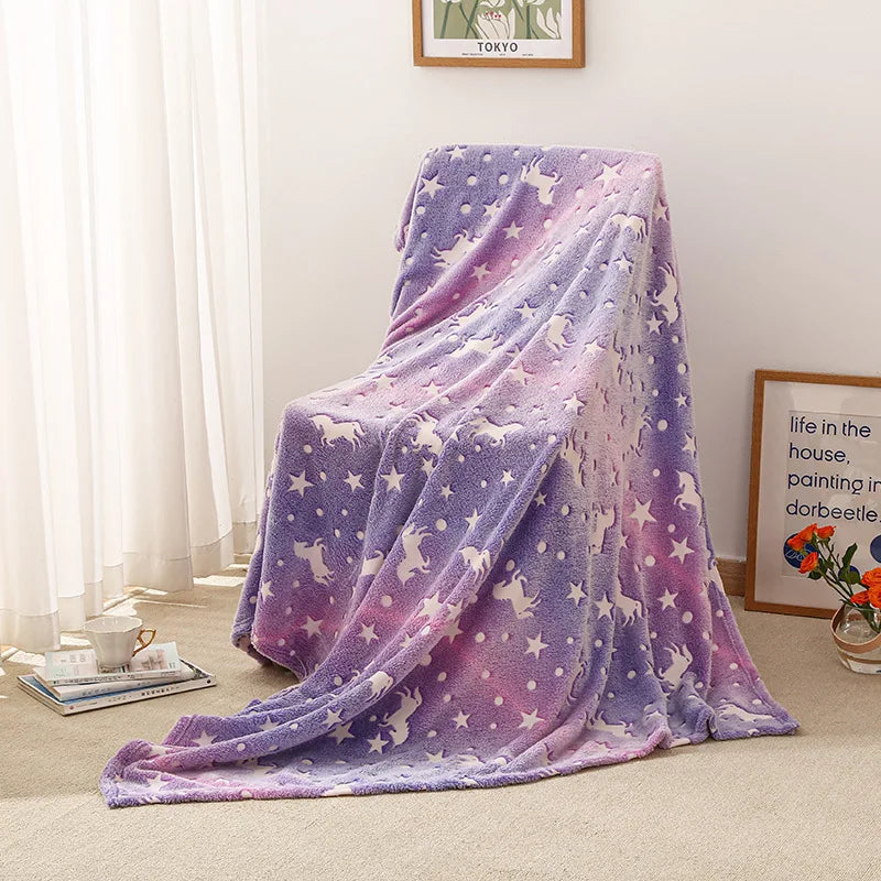 couverture licorne multicolore effet tie dye étoiles enfants moderne portable hiver