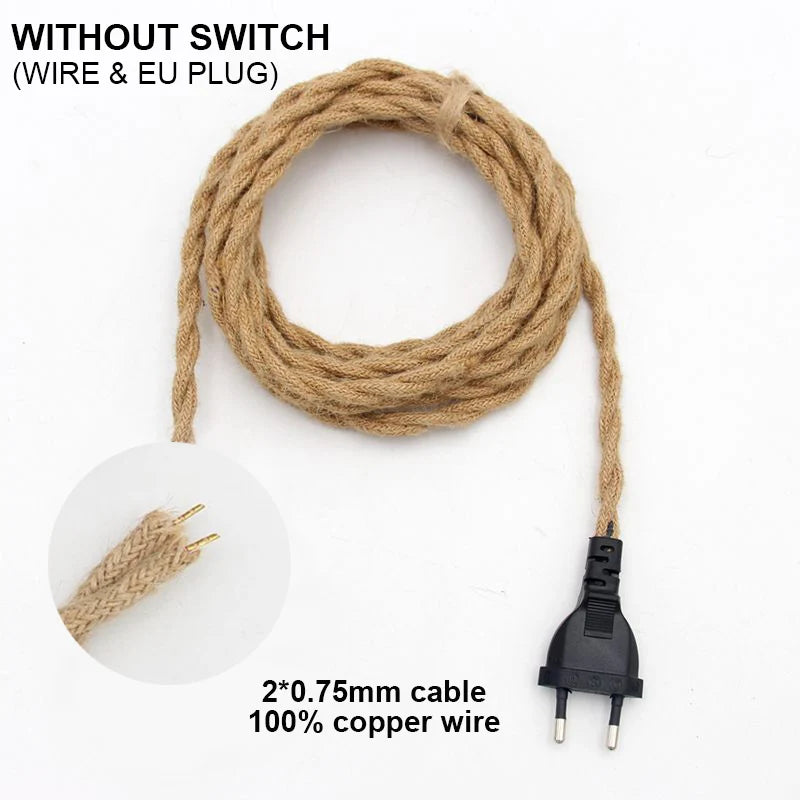 câble électrique tissé vintage 2m 3m e27 on off eu plug noir rustique