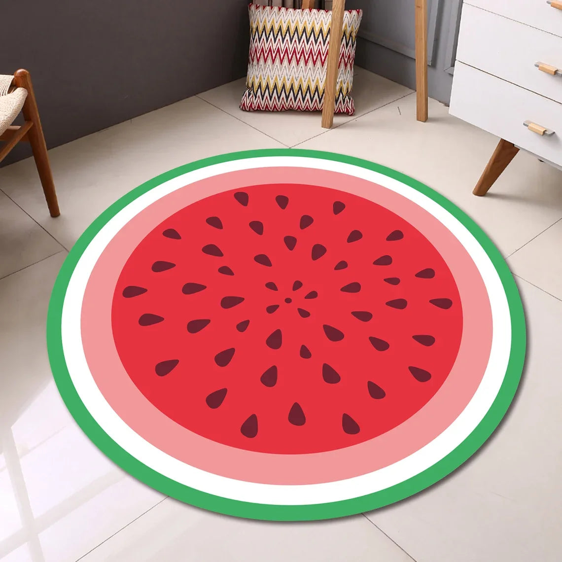 tapis rond moderne pastèque géométrique polyester lavable rouge vert blanc chambre maison salonextérieurhôtel