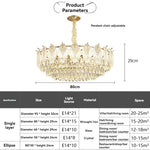 lustre doré cristal suspension salon chambre classique led 80cm adjustable