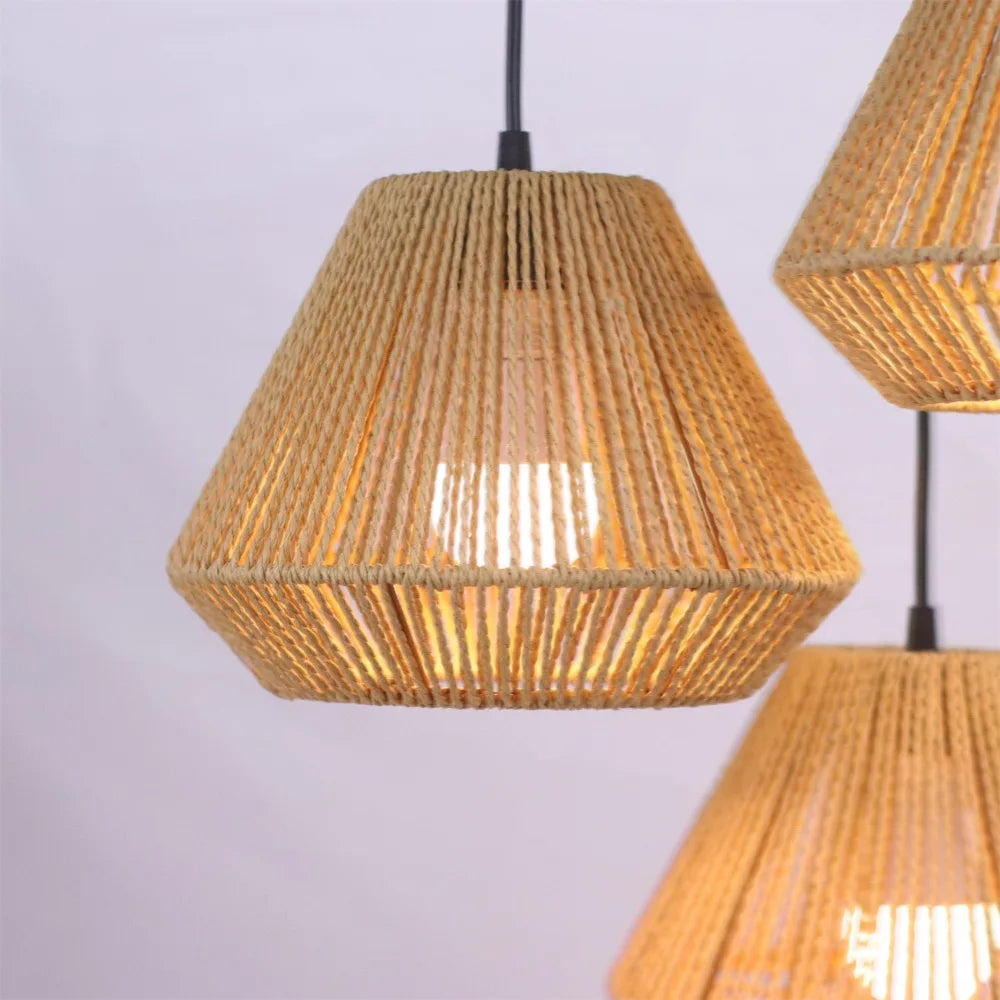lampe suspendue tressée moderne lampe table naturelle abat jour conique circulaire