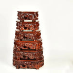 support bois marron sculpté motifs floraux artisanal vase pierre figurine plante decoration chinois traditionnel