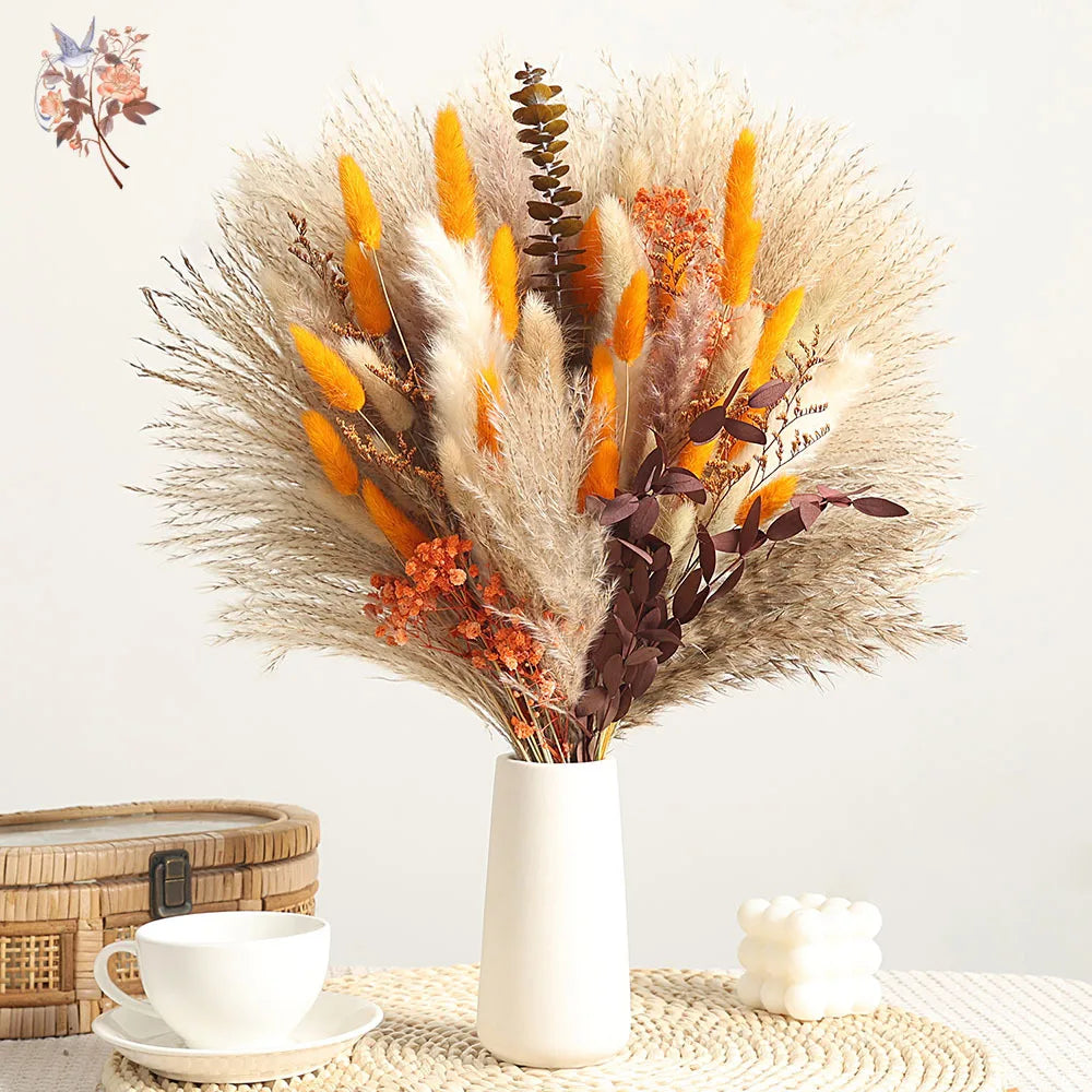 bouquet fleurs séchées boho orangées décoration intérieure automne maison festive anniversaire mariage