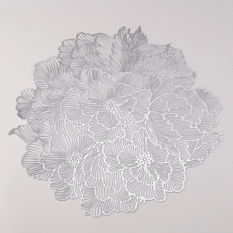 serviettes table rondes pvc fleurées classiques 38cm beige gris clair doré élégantes 10 pièces