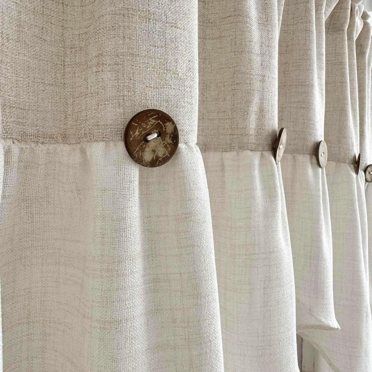 rideau triangle bois texturé beige blanc gris rustique chambre salonôtel large semi transparent tringle