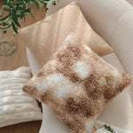 coussin patchwork géométrique beige carrés cercles doux hiver été 45x45cm