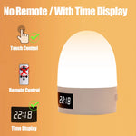 lampe chevet rechargeable led beige blanche ombre douce minimaliste affichage heure télécommande port usb