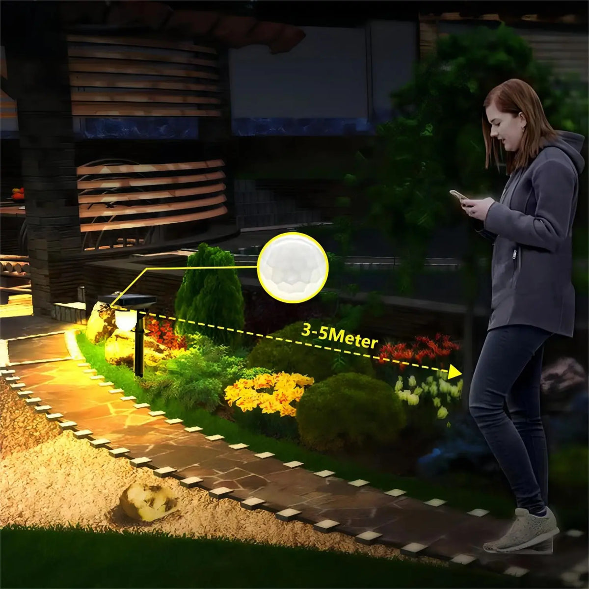 projecteurs solaires autonomes détecteur mouvement ip65 led noir blanc contemporains jardin extérieur
