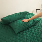 taies d'oreiller patchwork vert foncé motif carrés moderne imperméables hospitalière écologique polyester 300 fils