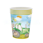 assiettes gobelets serviettes tracteur champ enfants vert bleu anniversaire fête campagne printemps