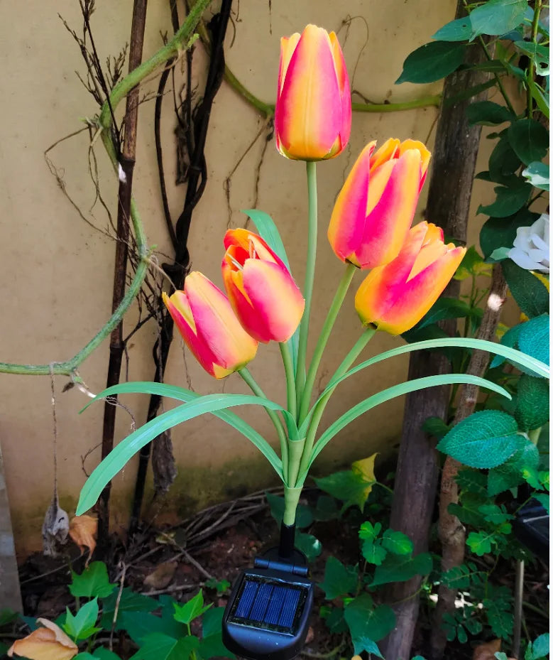 bouquet tulipes artificielles fleurs rouge rose jaune clips solaires extérieur moderne