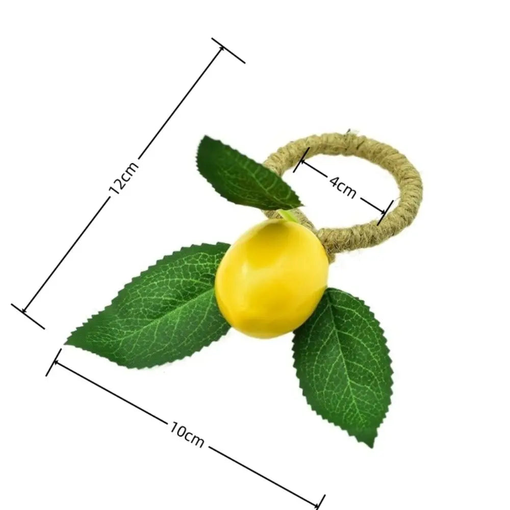 porte serviettes citron feuilles métal corde tressée bord festonné décoration table rustique 12cm haute