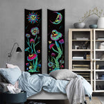 tapisserie moderne fantaisie crânes fleurs papillons oeil lune polyeste noir bleu rose