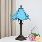 lampe table art nouveau tiffany bleu bronze verre texturé fleurs stylisées moderne