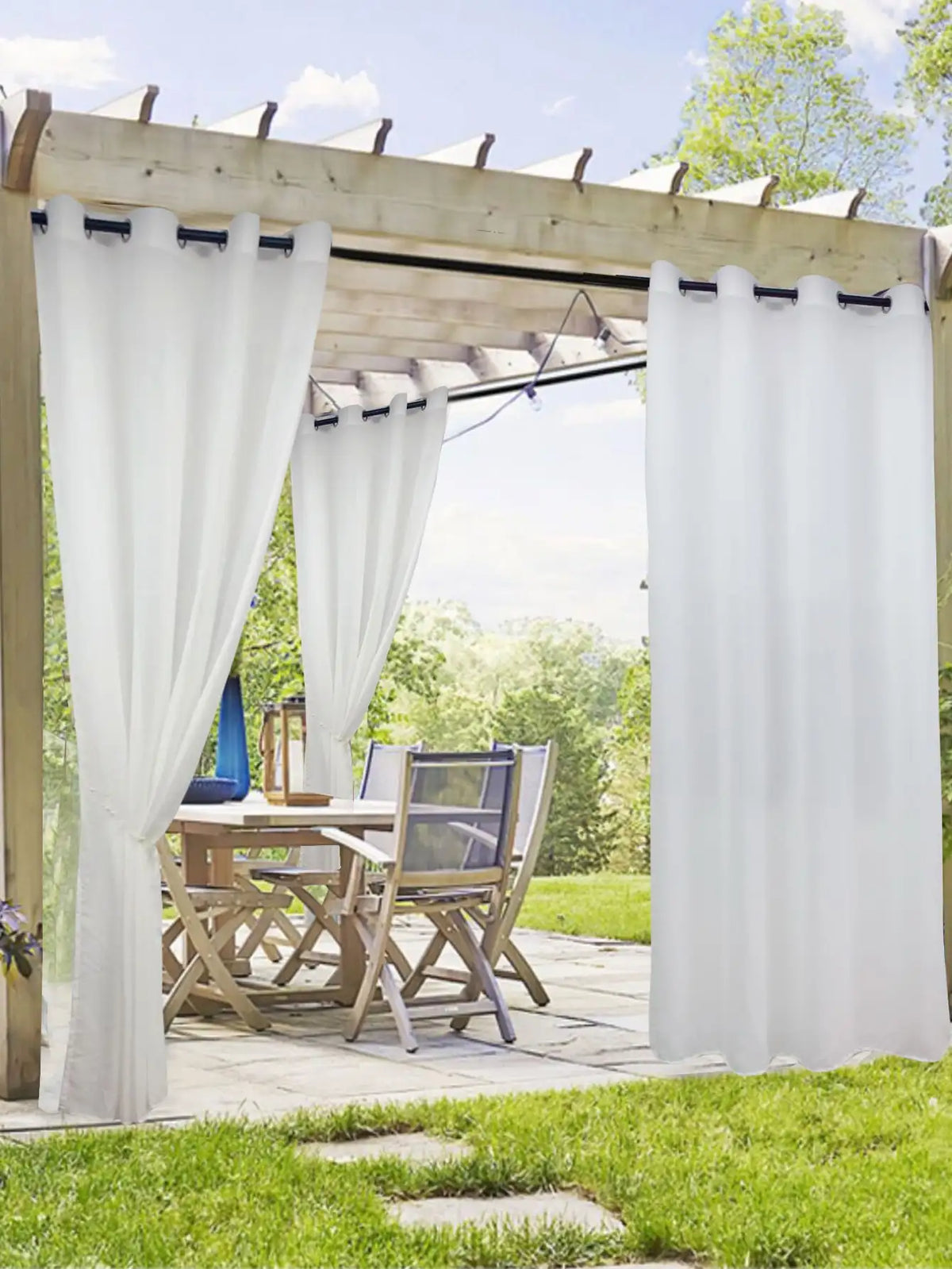 rideau extérieur pergola transparent polyester métalliques blanc beige bleuextérieurDecorationJaponaisCoreen