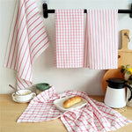 torchon cuisine coton blanc rayures rouges classique décoration noël serviette table nettoyage
