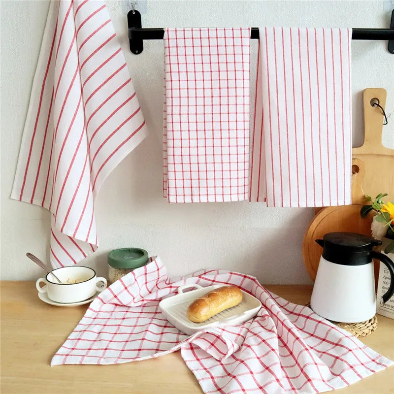 torchon cuisine coton blanc rayures rouges classique décoration noël serviette table nettoyage