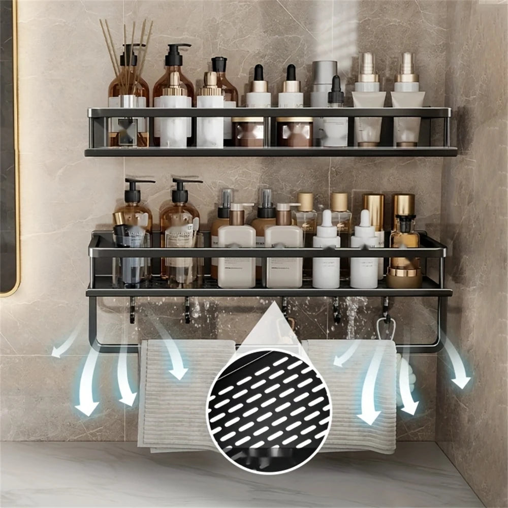 étagère murale moderne étagères aluminium noir serviettes bouteilles pots salle bain cuisine rangement gain