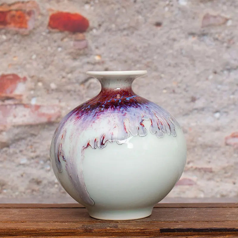 Vase céramique céladon glacé craquelé artisanal petit décor raffiné