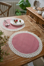 nappes table rayées dentelle rouge bleu marine blanc thème fêtes rustique traditionnel festive