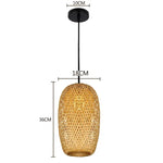 lampe suspendue moderne rustique bois tissé naturel interrupteur tactile 18cm