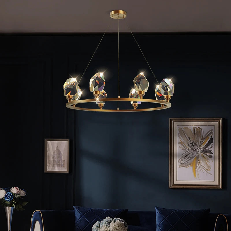 Suspension luminaire cristal LED couleur or