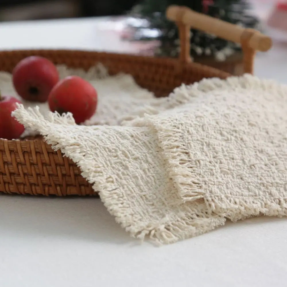 serviettes table tissu lin beige rustique franges polies clips muralsetSize40cm38cm30cm28cm12cm6cm