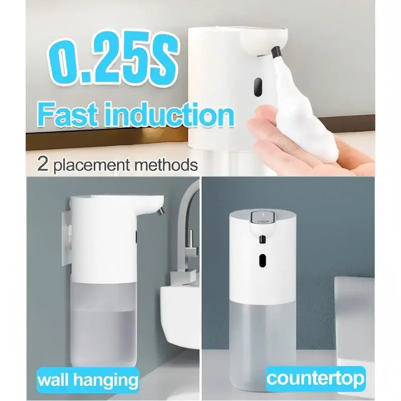 distributeur savon automatique blanc moderne rechargeable adhésif mousse liquide pulvérisation sans contact transparent