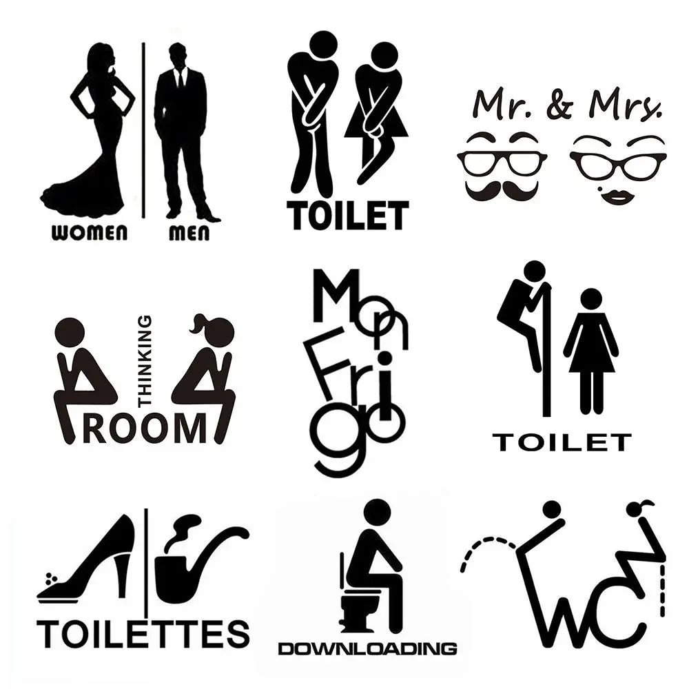 autocollants porte silhouettes humaines noir minimaliste adhésif décoration murale stickers salle bains
