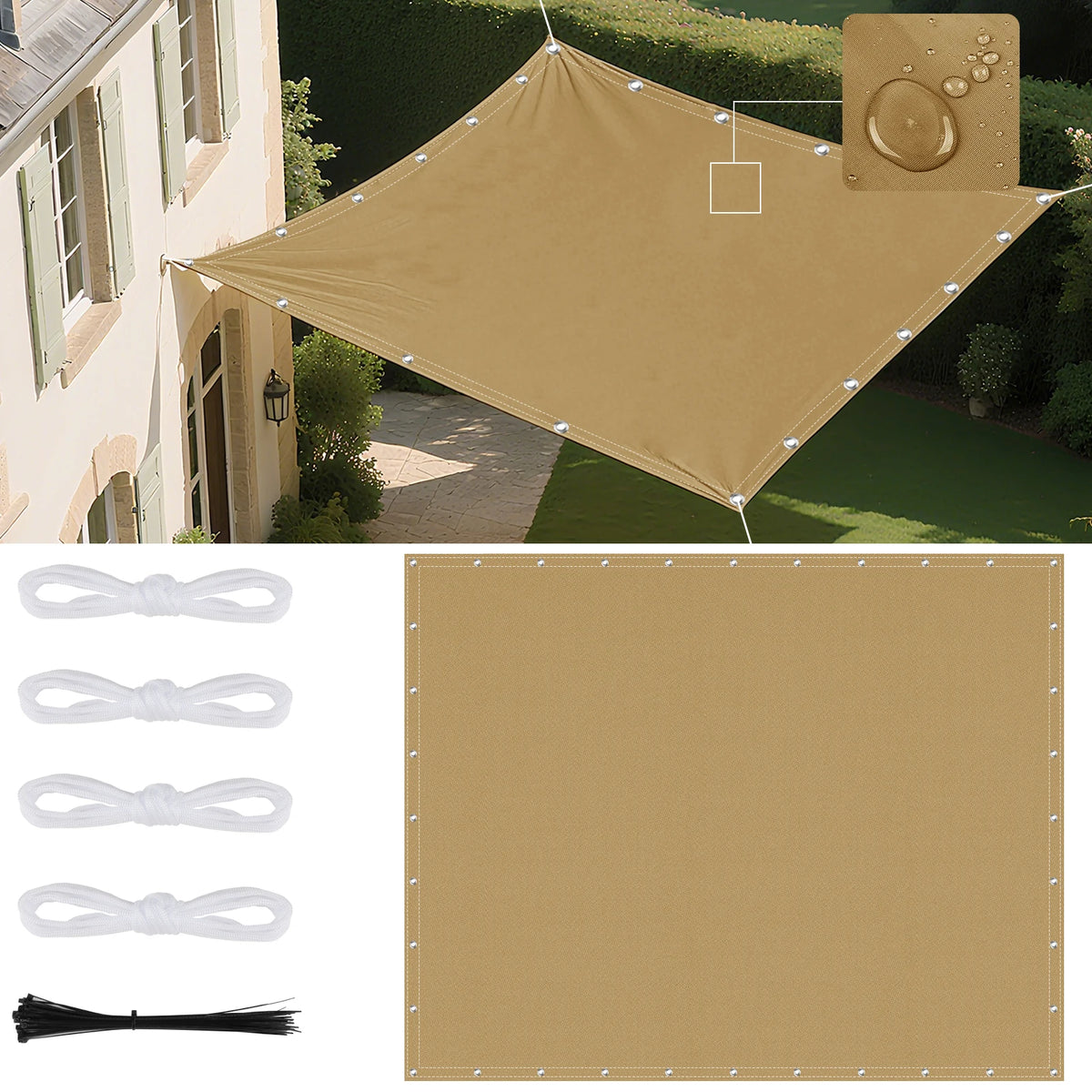 toile d'ombrage beige uni moderne 2x2m 2x3m 3x3m 3x4m 4x5m opaques