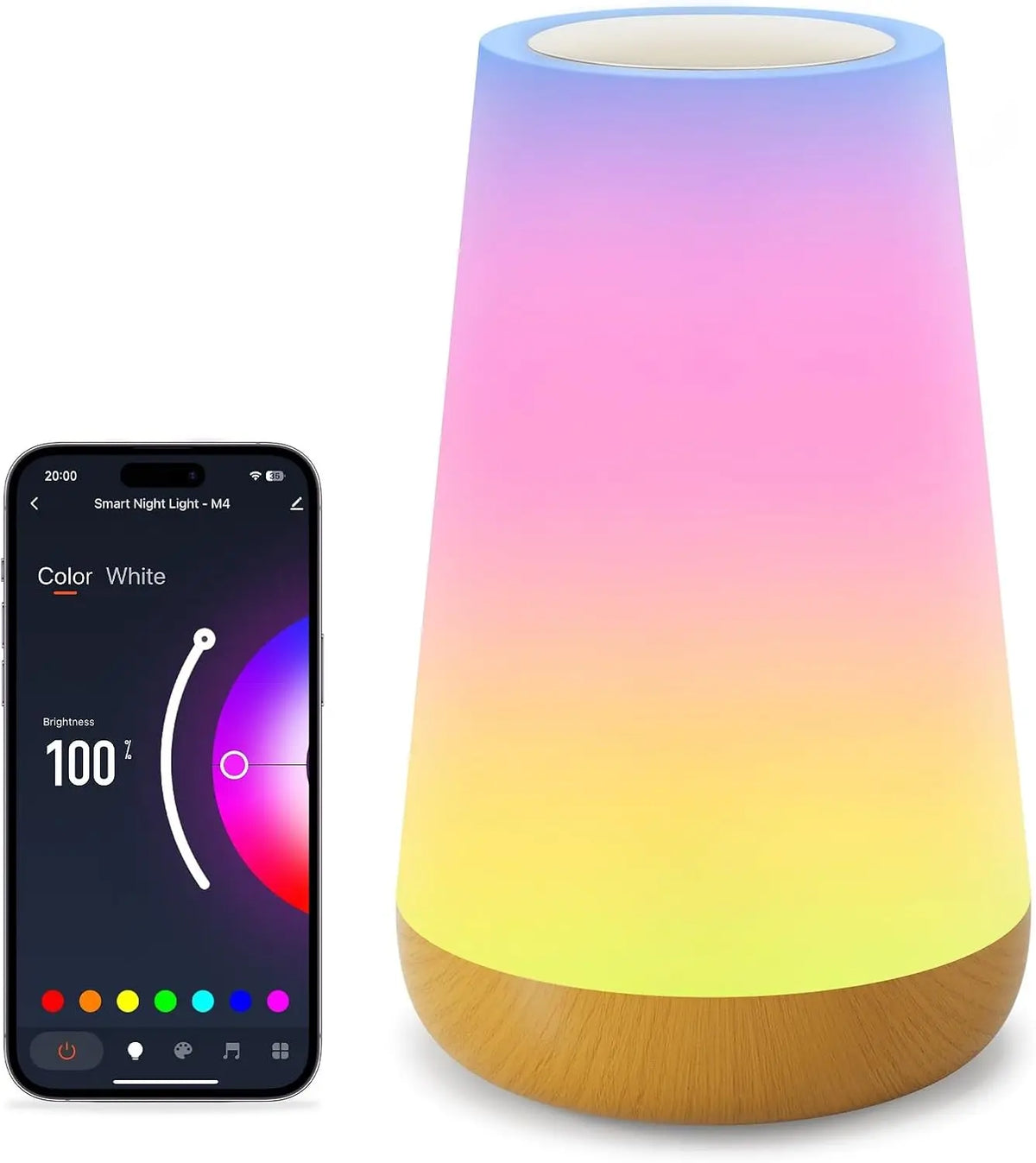 lampe chevet intelligente gradient coloré blanc rose jaune bleu moderne app contrôle