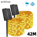 guirlande lumineuse solaire 200 leds multicolore 22m moderne métallique brillante imperméable