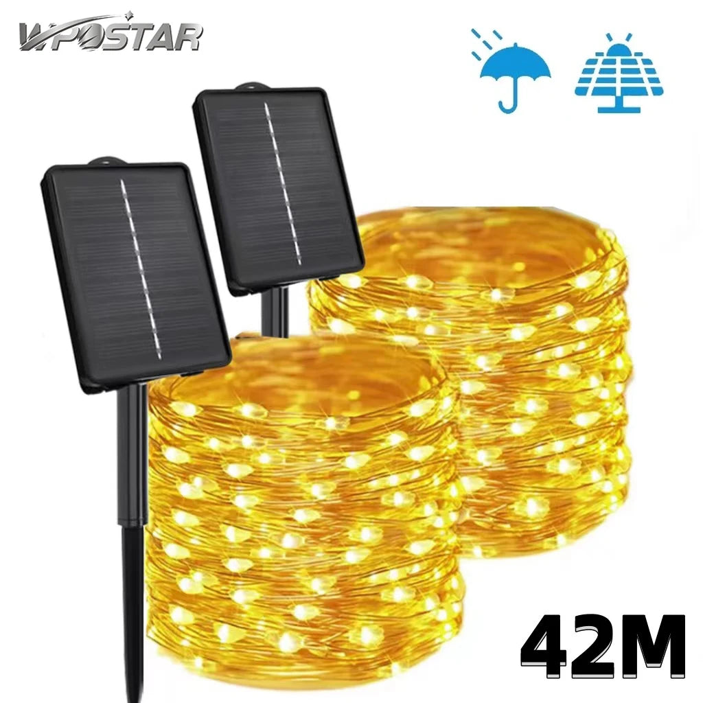 guirlande lumineuse solaire 200 leds multicolore 22m moderne métallique brillante imperméable