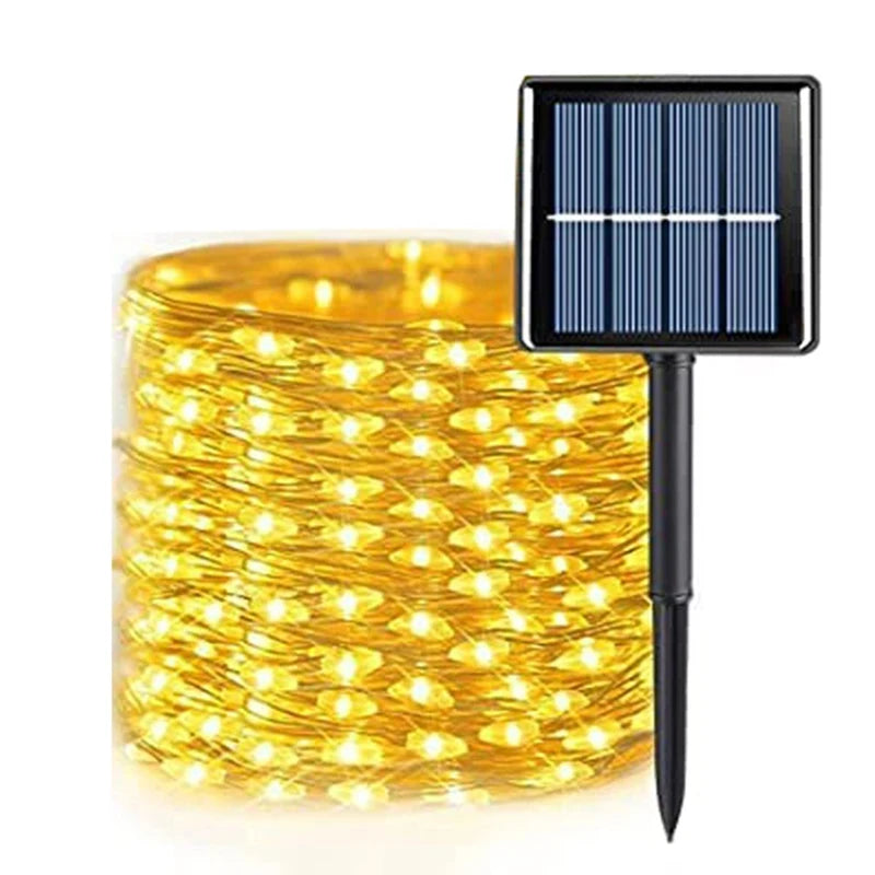 guirlande lumineuse solaire moderne 12m 100led vert bleu blanc scintillante étanche patioextérieur